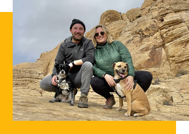 Cary and wife Sophie with dogs Tucker and Otter