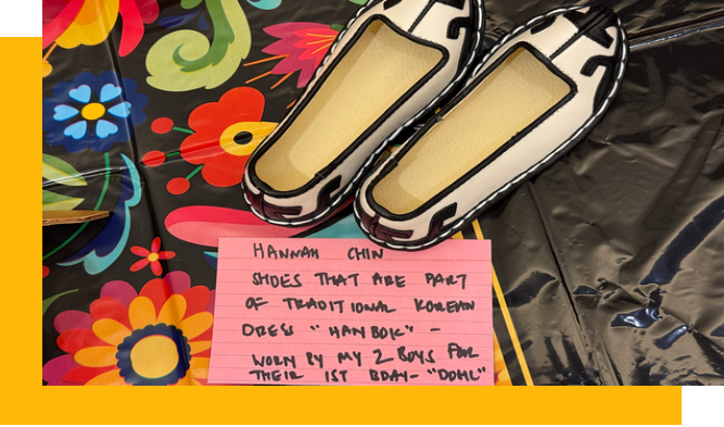 Shoes that are part of traditional Korean dress "Hanbok" worn by my two boys for their first birthday "Dohl" ~ Hannah Chin