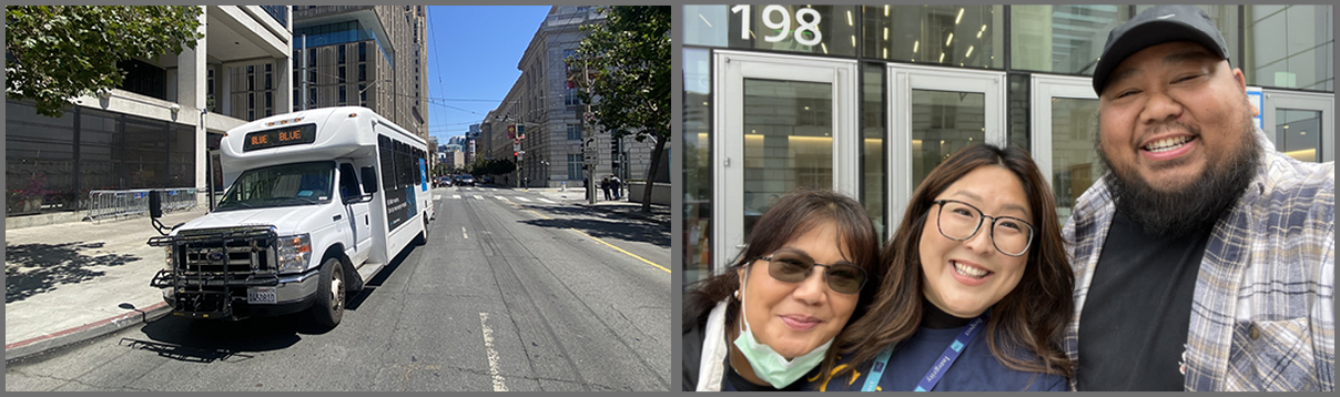 a UCSF shuttle bus and passengers