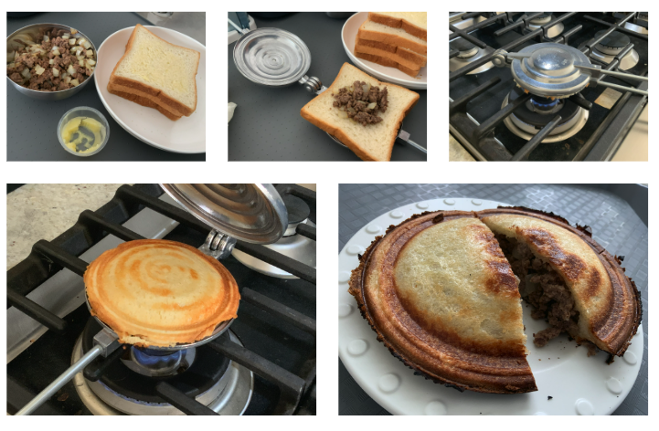 Goshen UFO Sandwich photo collage, an old fashioned grilled sandwich