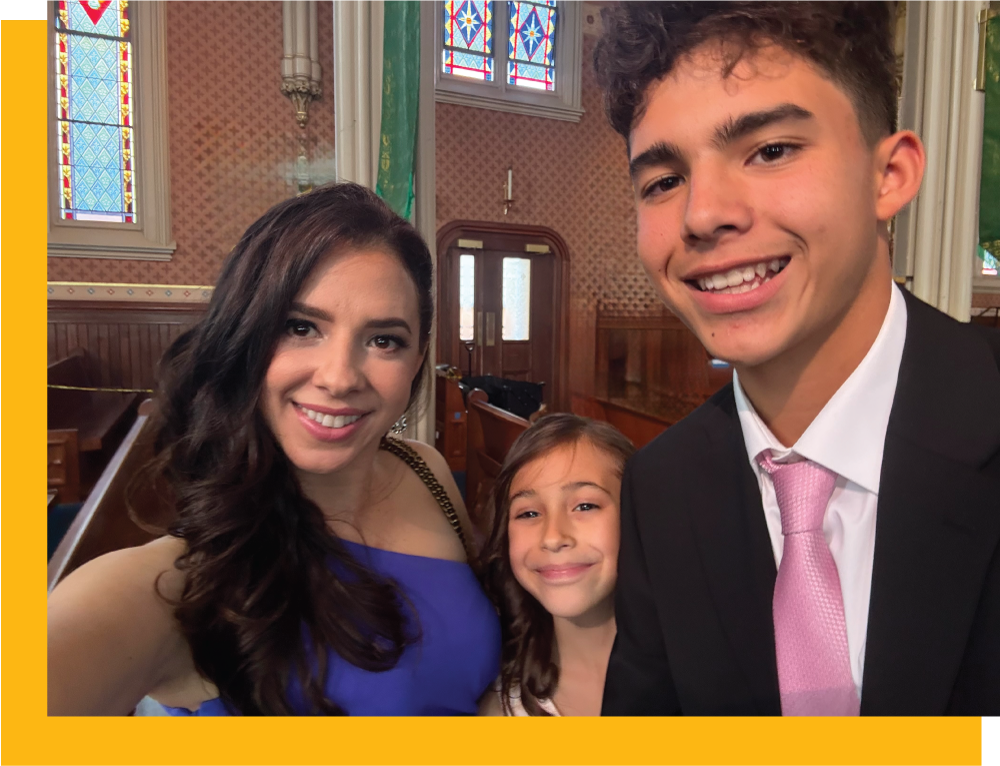 Marcia Soares with her son and daughter 