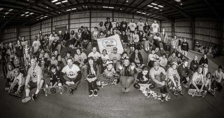 Large group photo of skateboarders  