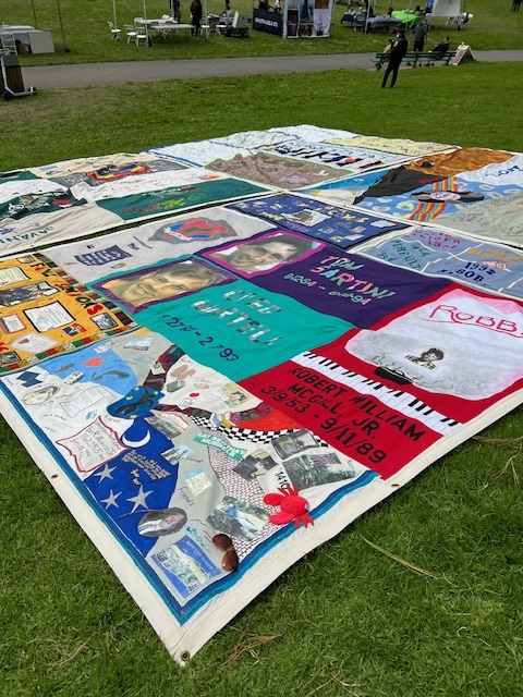 AIDS Quilt in the grass at the SF AIDS Walk 