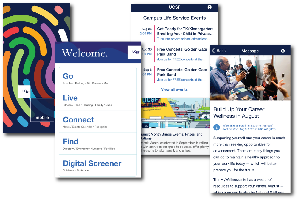 UCSF Mobile App screenshot collage