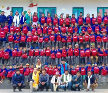 Wayne Cheung with students in Nepal