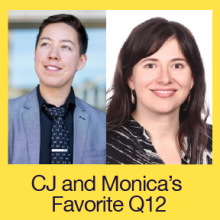CJ and Monica's Favorite Q12- graphic box of their photos linked to/leading to story