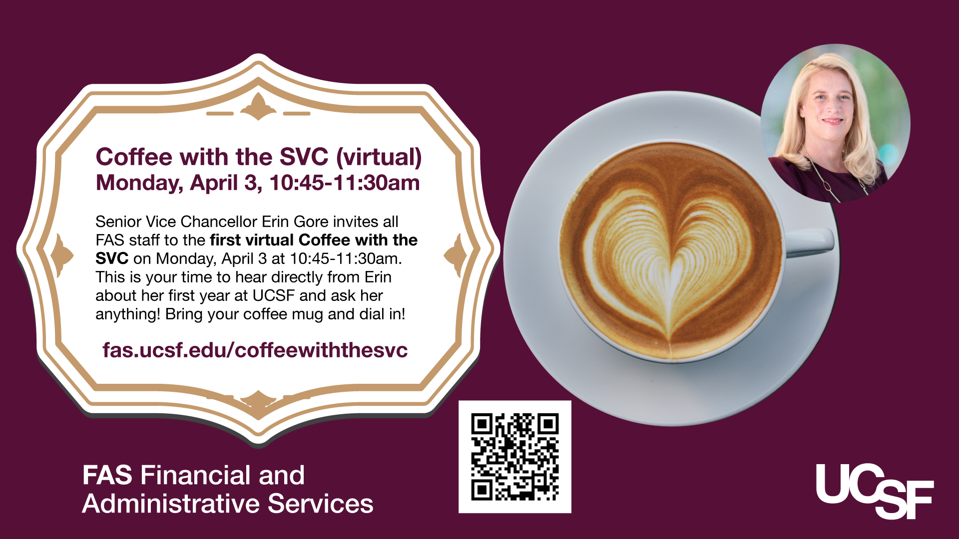 Coffee with the SVC (virtual) Monday, April 3, 10:45-11:30am