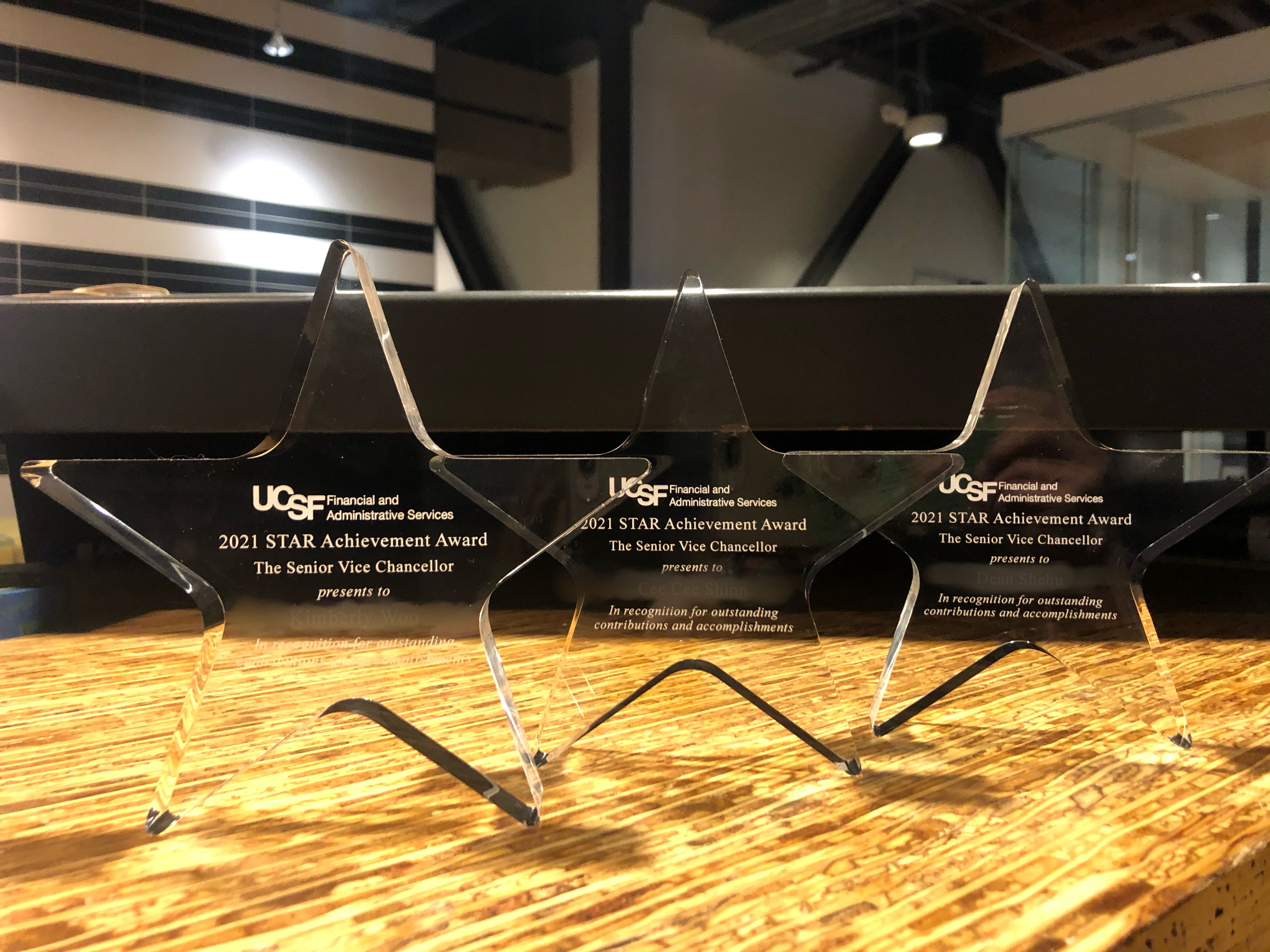 SVC STAR Award - photo of three transparent star shaped awards 